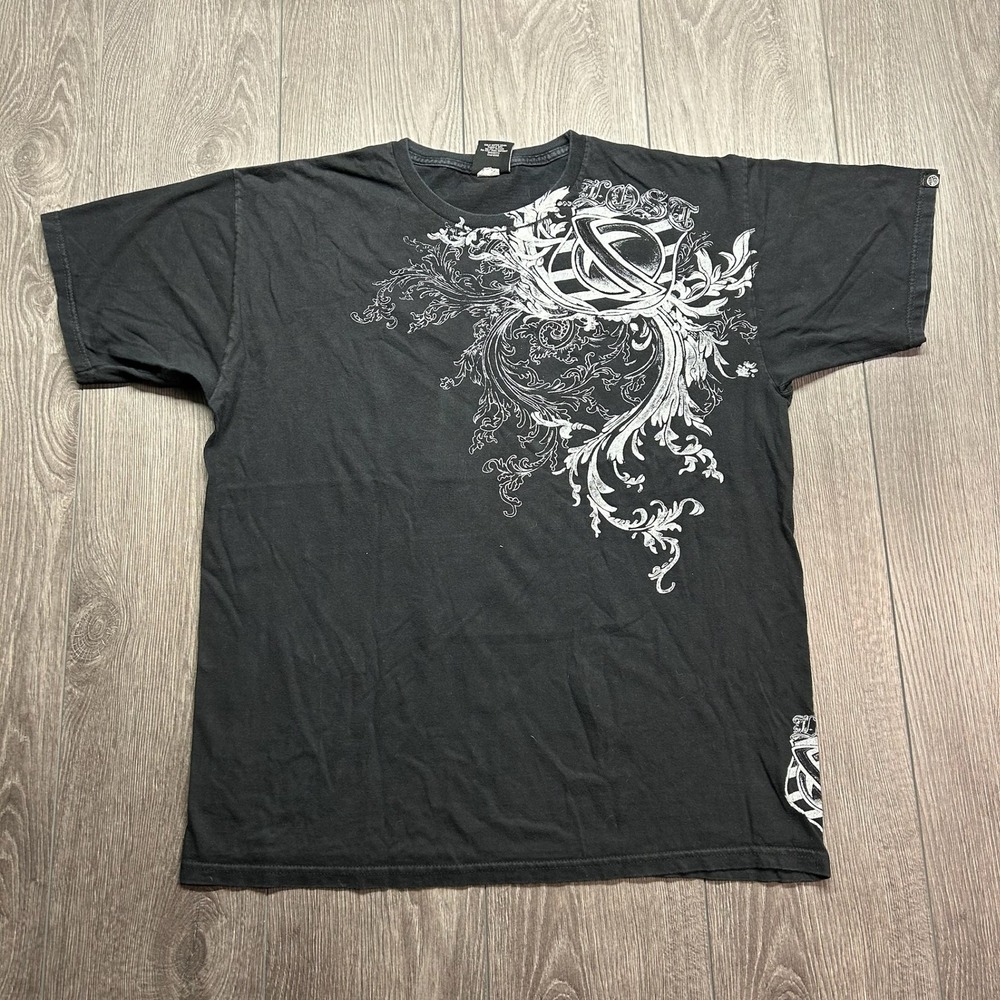 Lost Enterprises Mens T-Shirt Large Black Y2K Graphic Surf Skate Tee Tribal